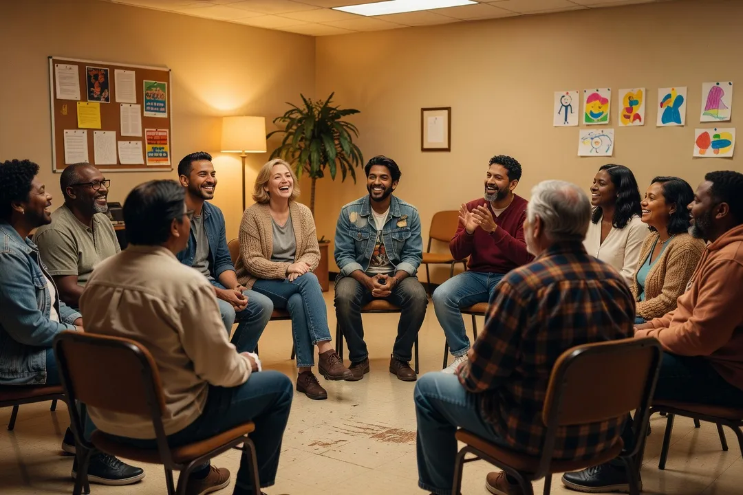 Groupe pratiquant la conversation dans un centre culturel associatif