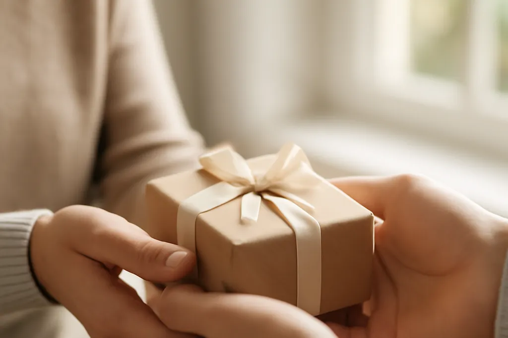 Échange chaleureux d'un cadeau modeste entre deux personnes