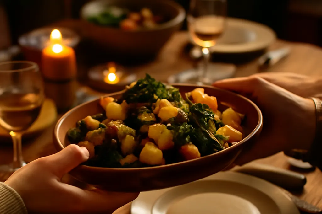 Mains partageant un plat lors d'un dîner de famille chaleureux