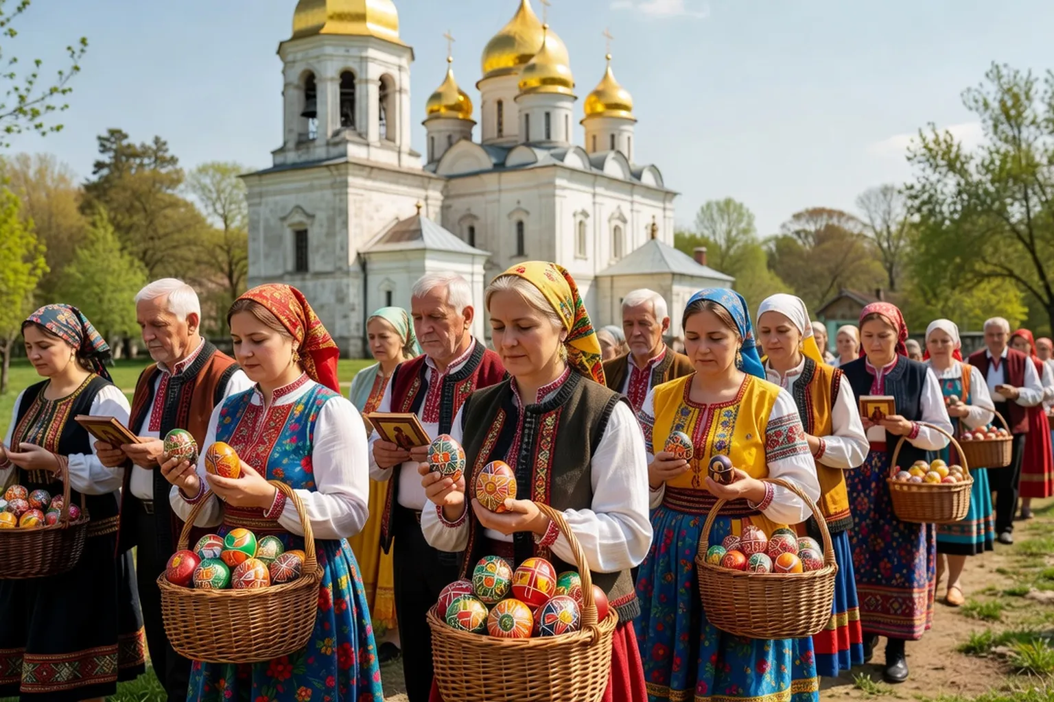 Table de Pâques orthodoxe russe avec koulitch, paskha et œufs peints en rouge disposés pour la bénédiction