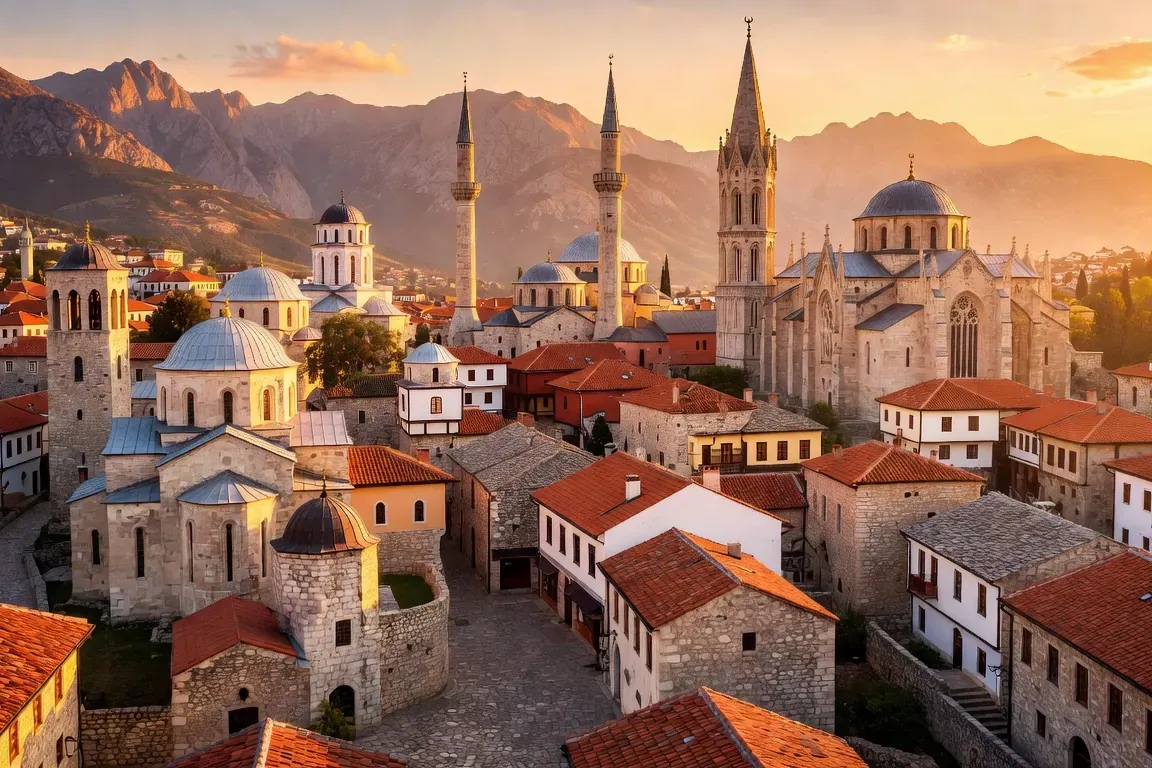 Architecture des Balkans avec mélange d'influences orthodoxe catholique et ottomane