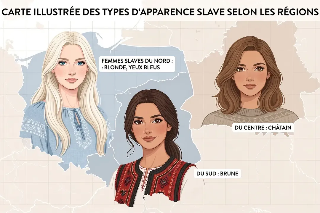 Comparatif des types d'apparence slave selon les régions Nord, Est et Sud